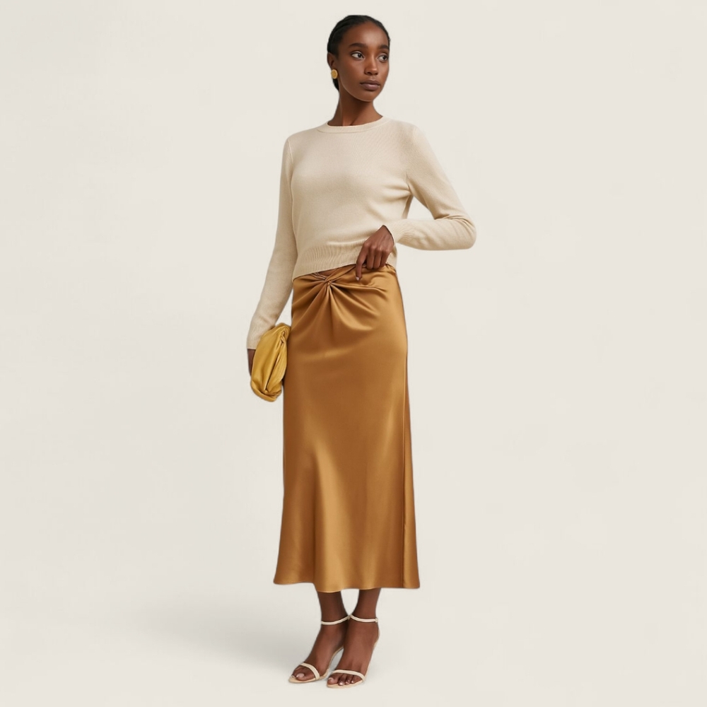 Reformation Ember Silk Skirt Butterscotch Twist Midi Size‎ 10